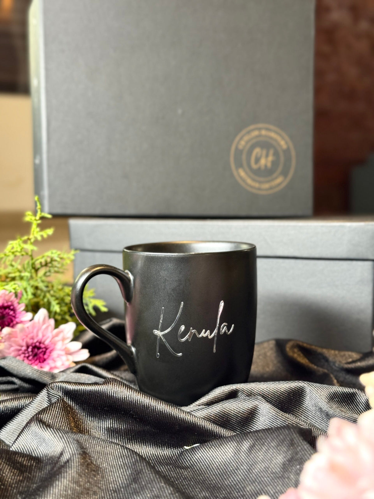 Matte Black Mug with Foil sticker print