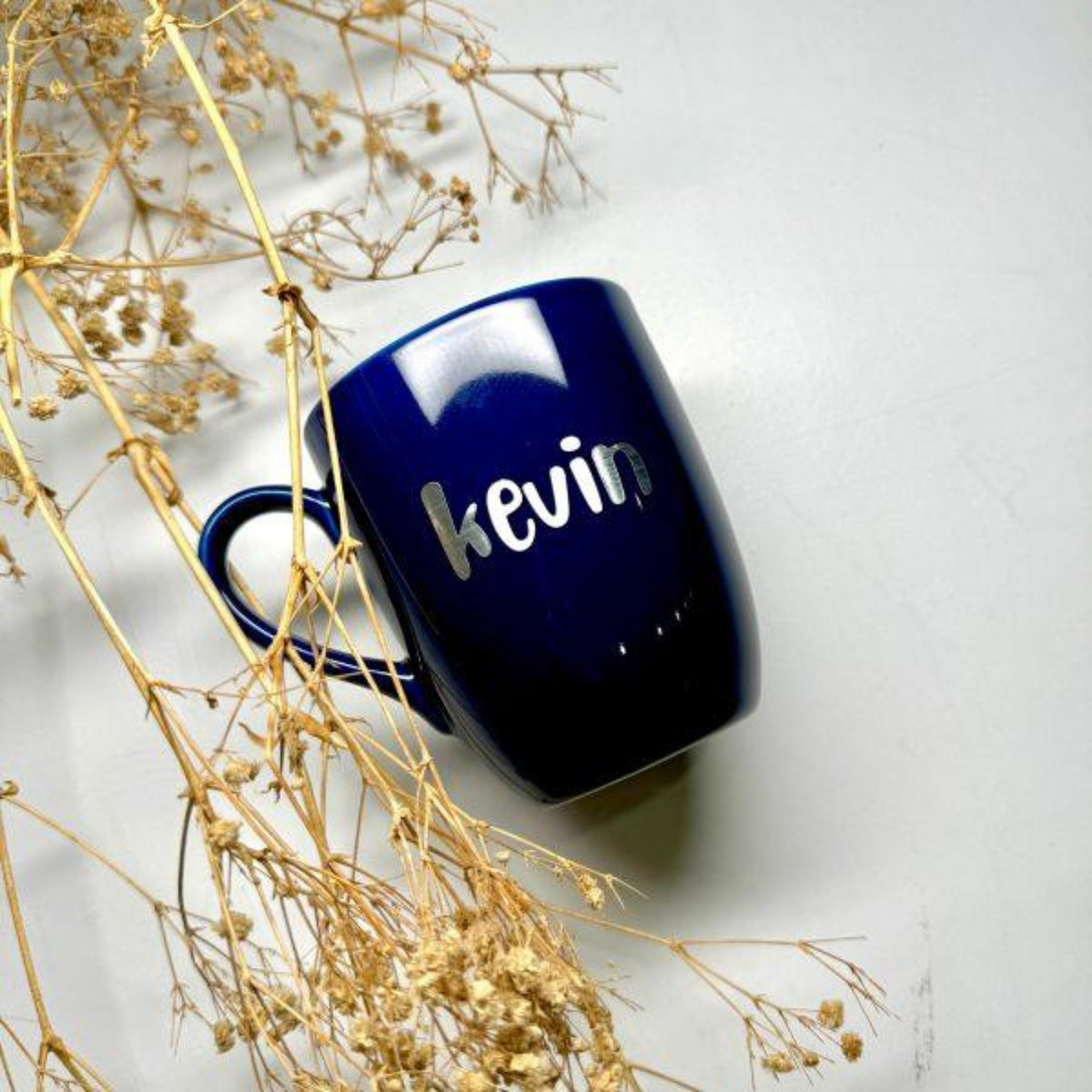 Customize blue color mug with foil print