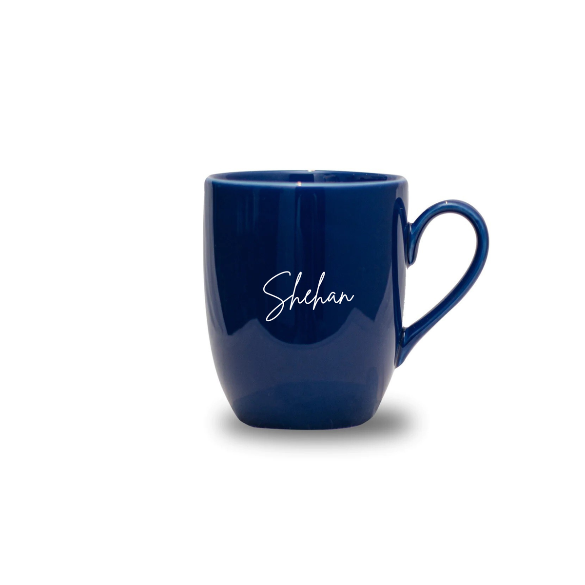 Blue mug with white print