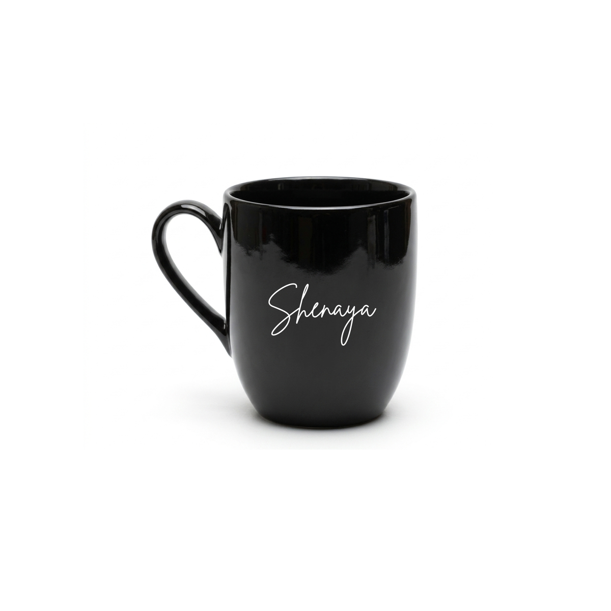 Black Bowl mug with white print